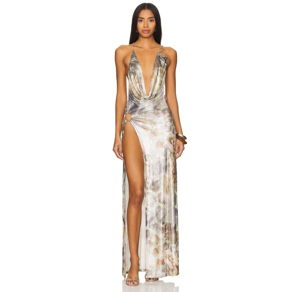 Jaded London Vixen Trim Maxi Dress in Blue Shimmer